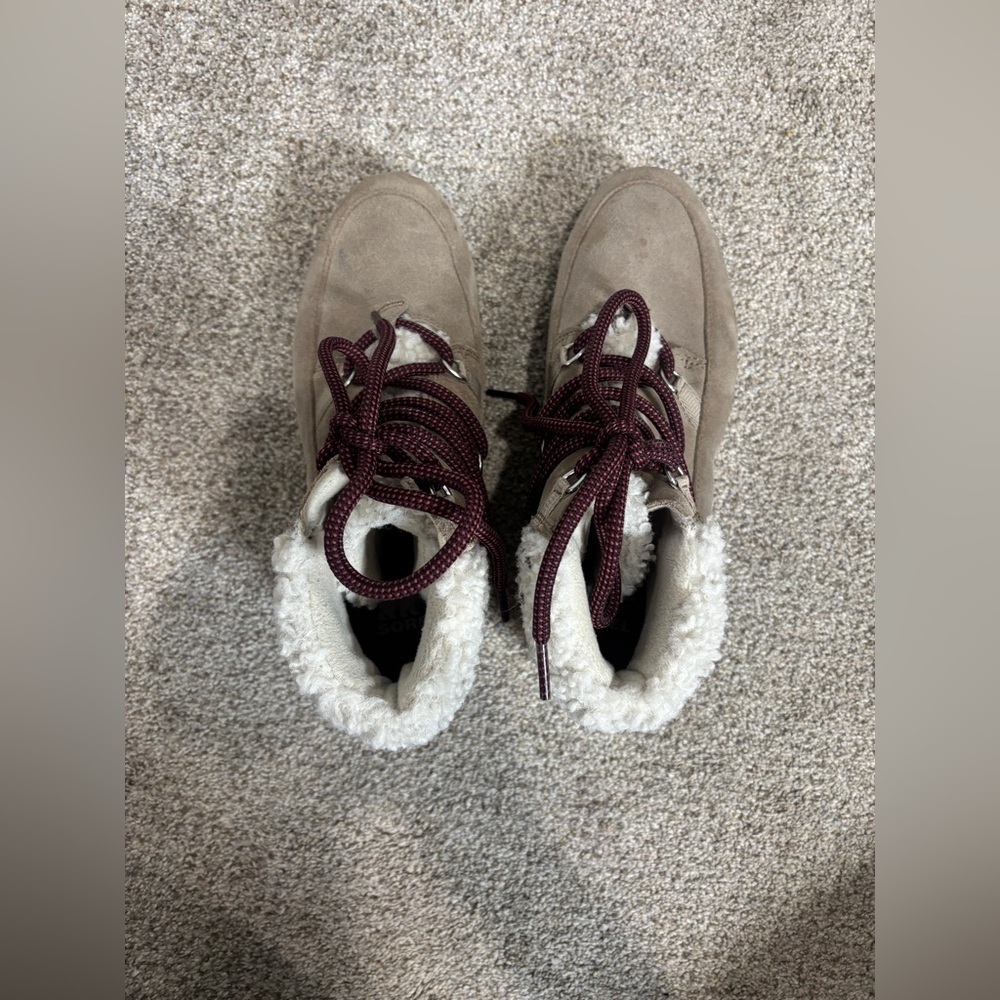 Sorel Harlowe Gray Suede Shearling Lace Cozy Waterproof Winter Booties Women 7.5 - Picture 11 of 11